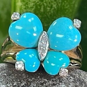 14k Turquoise Diamond accent Butterfly Ring